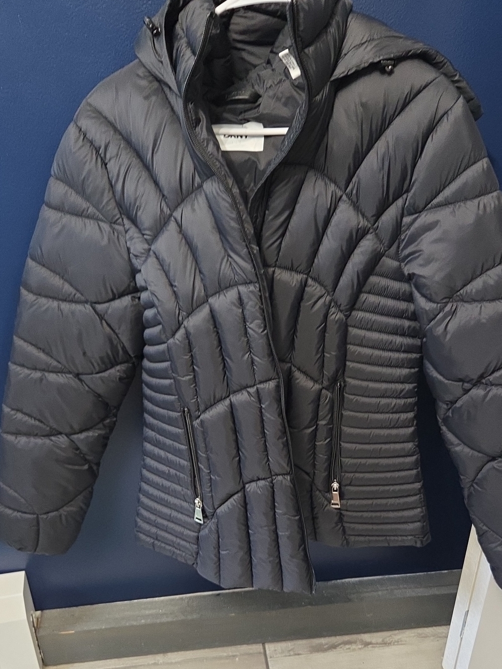 DKNY Black Quilted Hooded Puffer Jacket